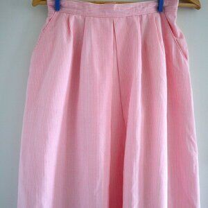 Vintage striped pleated midi skirt, pink, S - seersucker skirt with pockets 50s